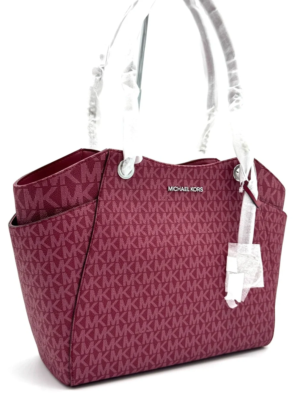 Michael Kors Jet Set Large Signature Logo Shoulder Bag - Maroon